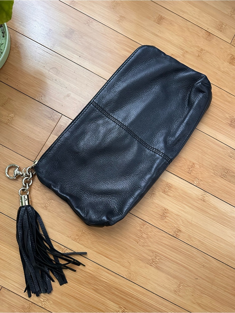 Black Leather Tassel Clutch with matching belt chain- Gucci